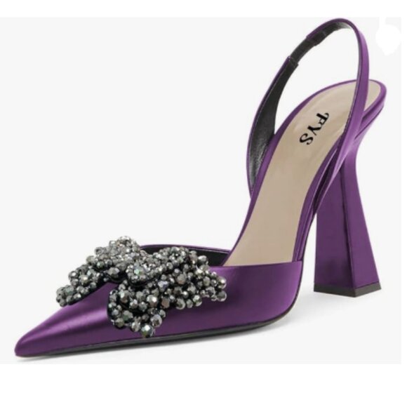 FYS Purple Slip on Pointed Toe Slingback Sandal Butterfly Crystal D'Orsay Pumps - Picture 1 of 8